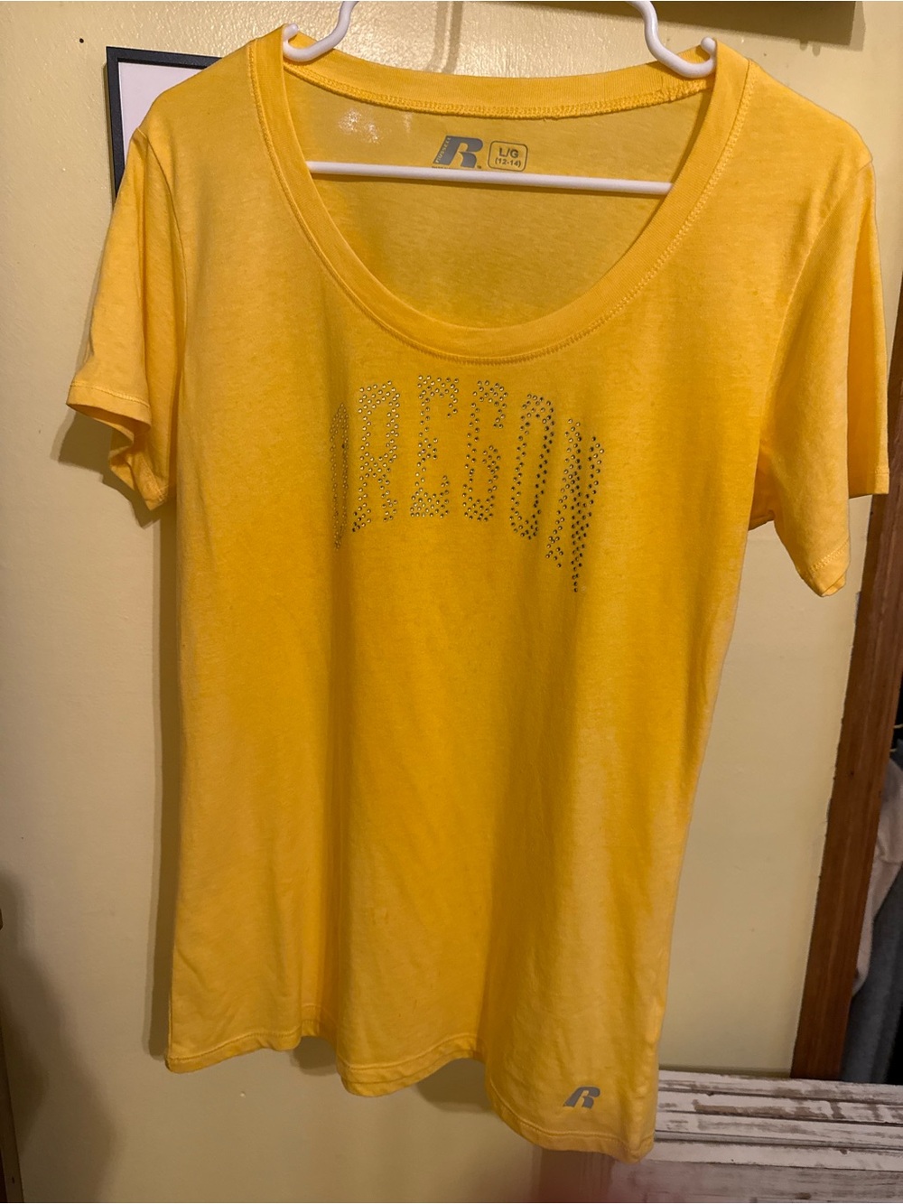 Yellow Oregon Logo Short Sleeve Women's Top Oregon Ducks
